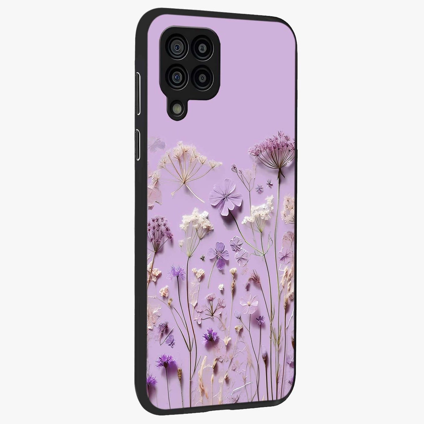Lavender Blossom Dream Glass Case upright view showcasing delicate lavender blossom artwork with peaceful floral theme.