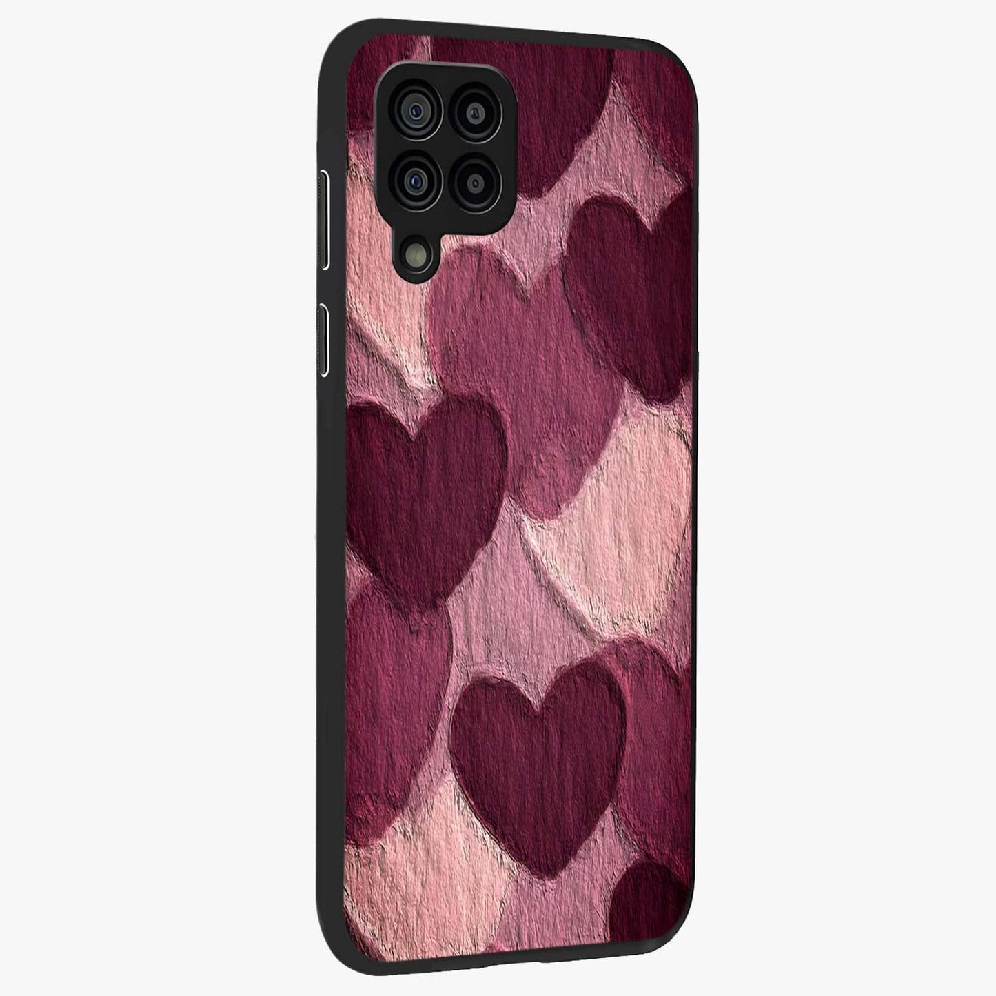 Layered Paper Hearts Glass Case upright view showcasing decorative layered heart artwork with sweet love theme.