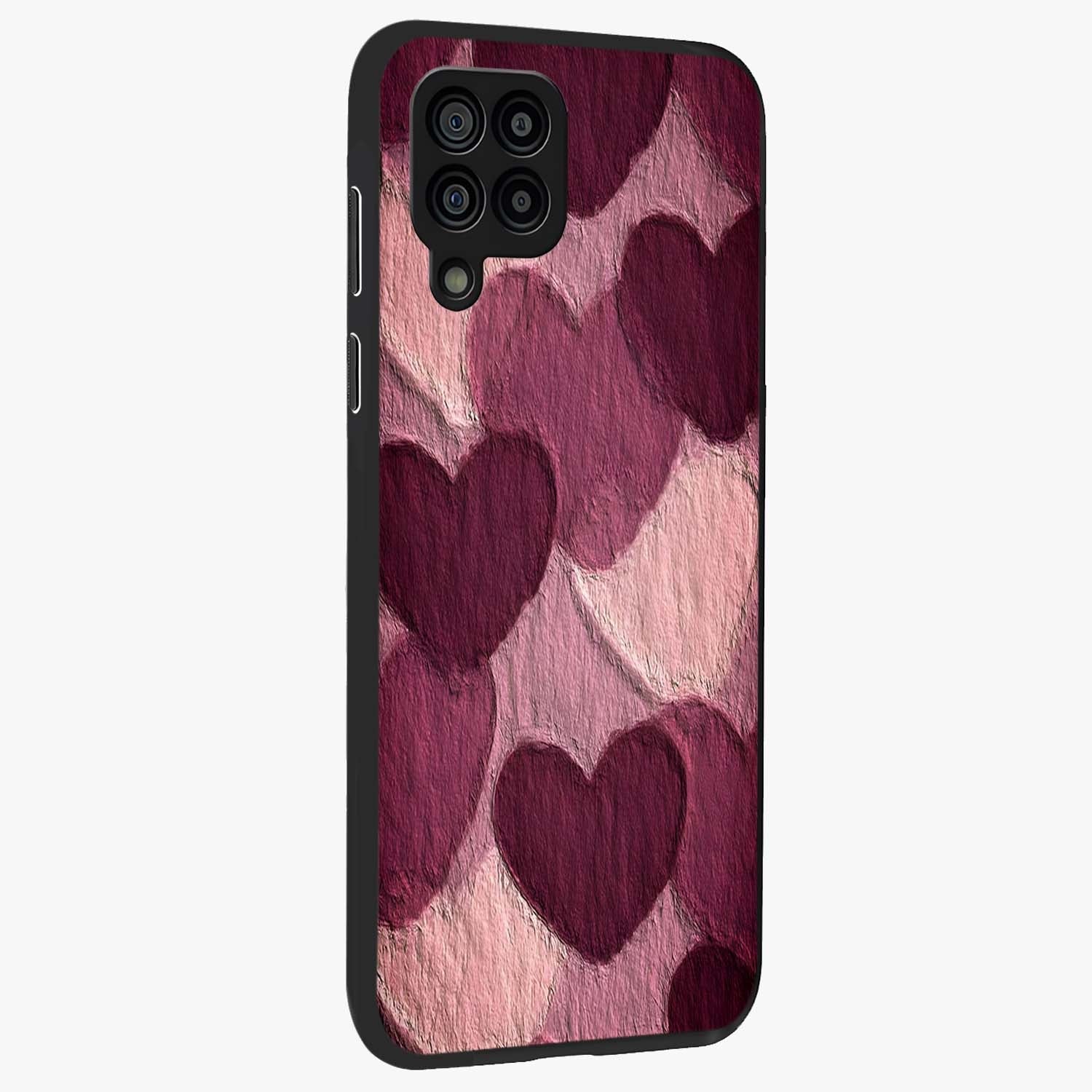 Layered Paper Hearts Glass Case upright view showcasing decorative layered heart artwork with sweet love theme.