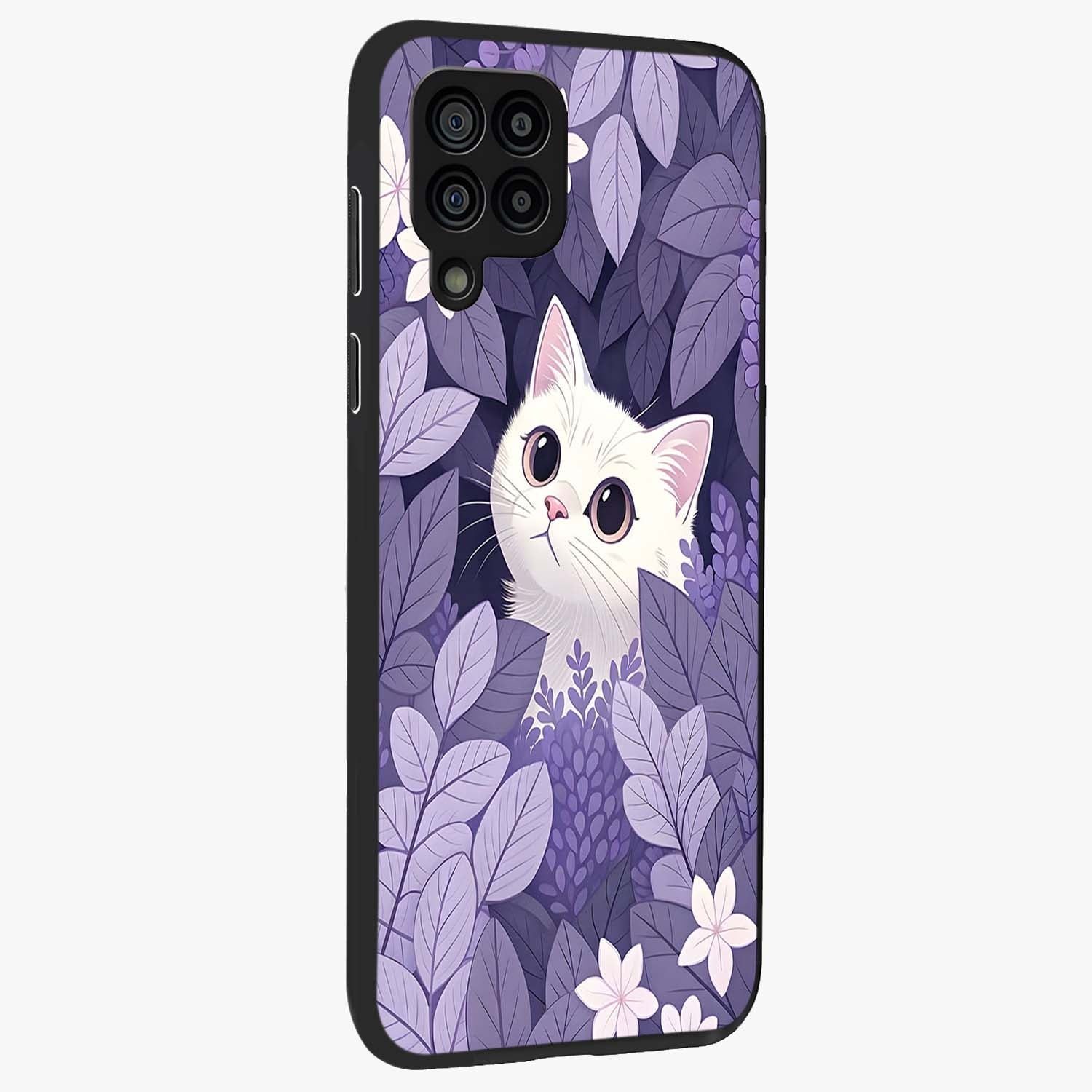Lilac Hide Peek Cat Glass Case upright view showcasing charming cat artwork with adorable peek theme.