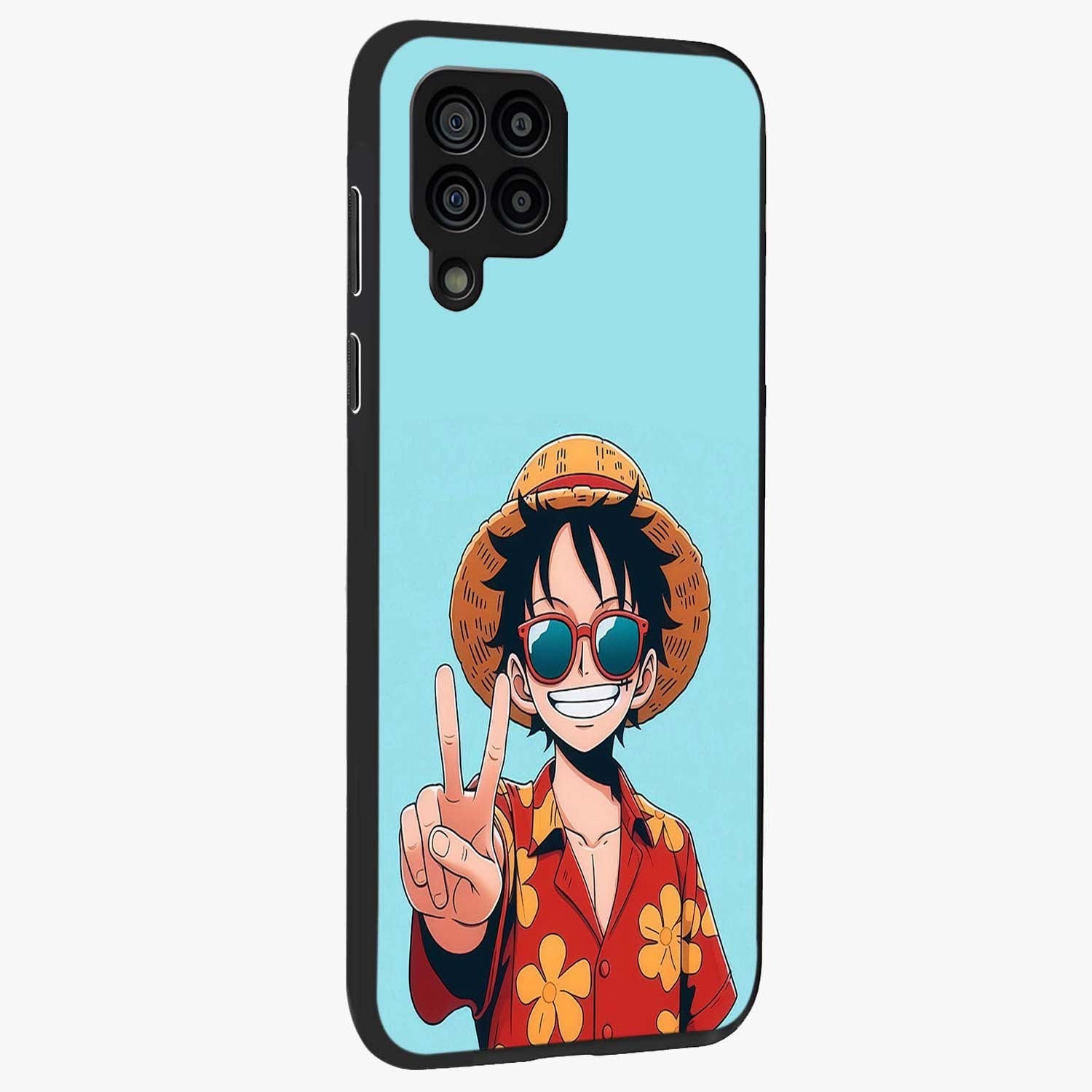 Luffy Summer Anime Vibe Glass Case upright view showcasing dynamic anime artwork with bright adventurous theme.