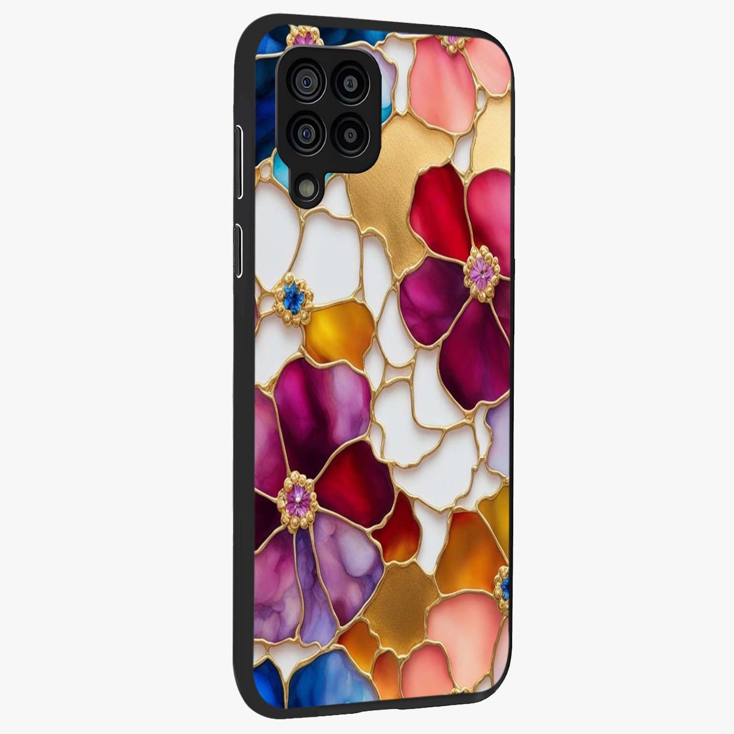 Marble Flower Pattern Glass Case upright view showcasing decorative marble flower artwork with refined style.