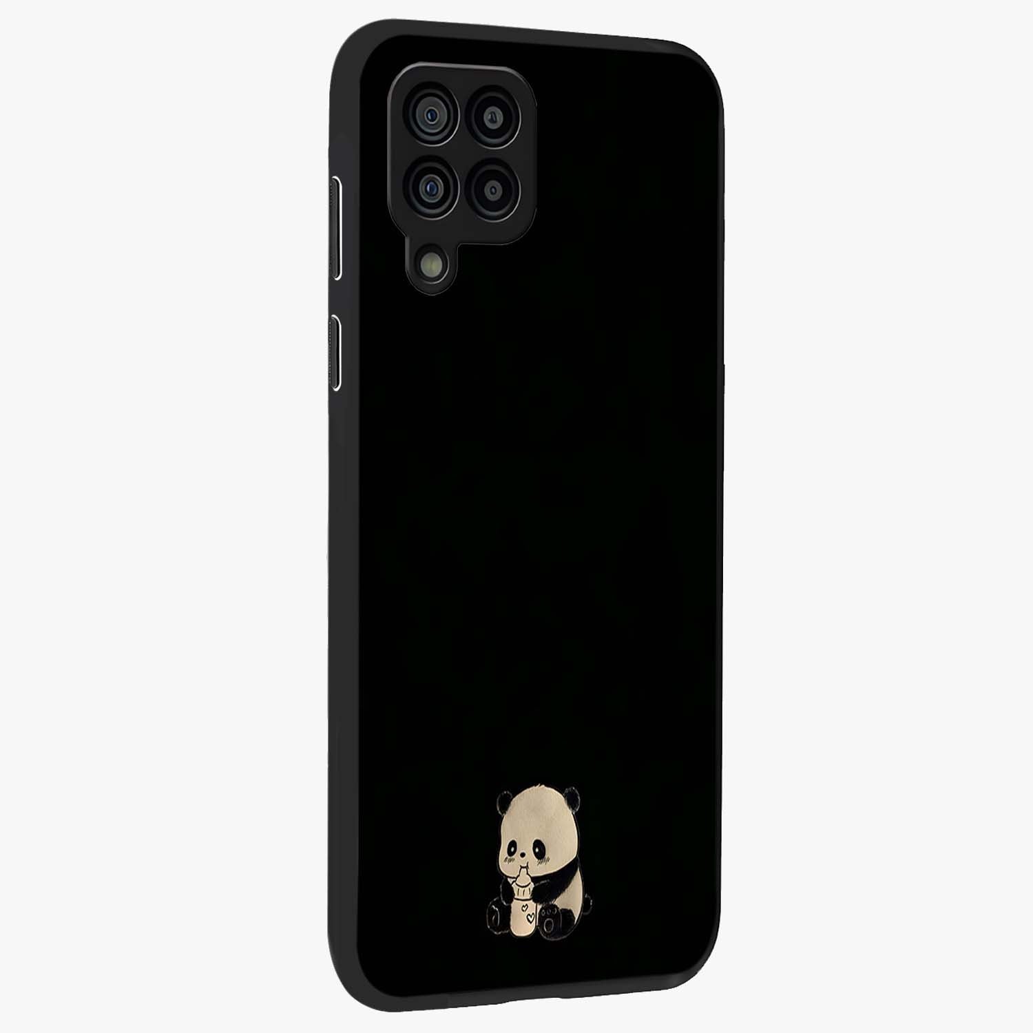 Midnight Panda Love Glass Case upright view showcasing charming panda artwork with playful romantic theme.