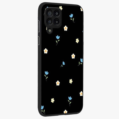 Minimal Petal Whispers Glass Case upright view showcasing elegant floral artwork with modern minimalist style.
