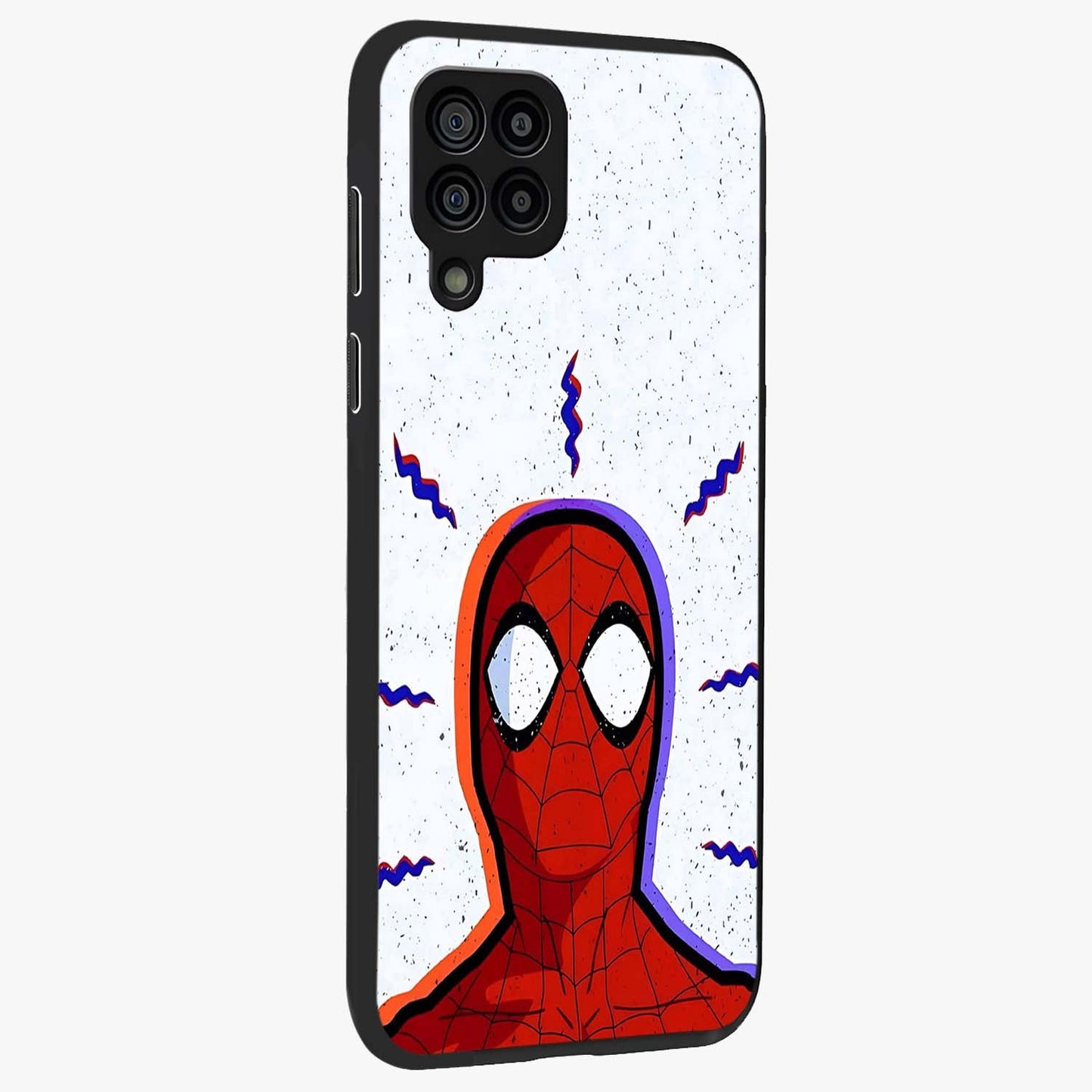 Omg Spiderman Glass Case upright view showcasing energetic superhero artwork with vibrant comic theme.