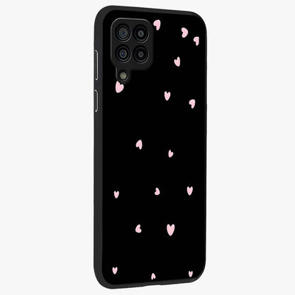 Pink Love Drops Glass Case upright view showcasing charming heart drop artwork with romantic playful theme.