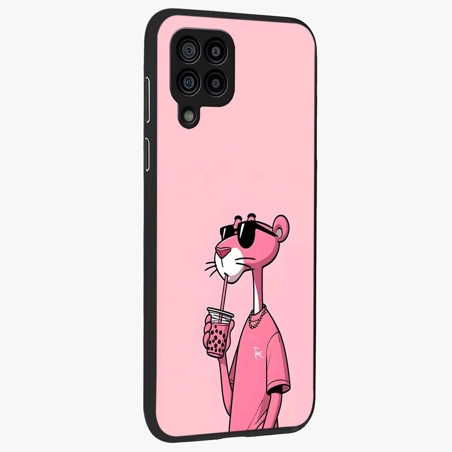 Pink Panther Glass Case upright view showcasing fun animated artwork with stylish retro cartoon theme.