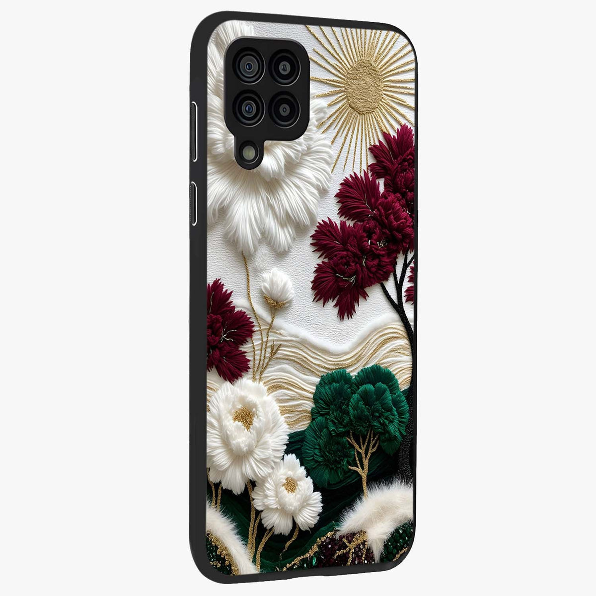 Radiant Bloom Elegance Glass Case upright view showcasing decorative flower artwork with refined botanical theme.