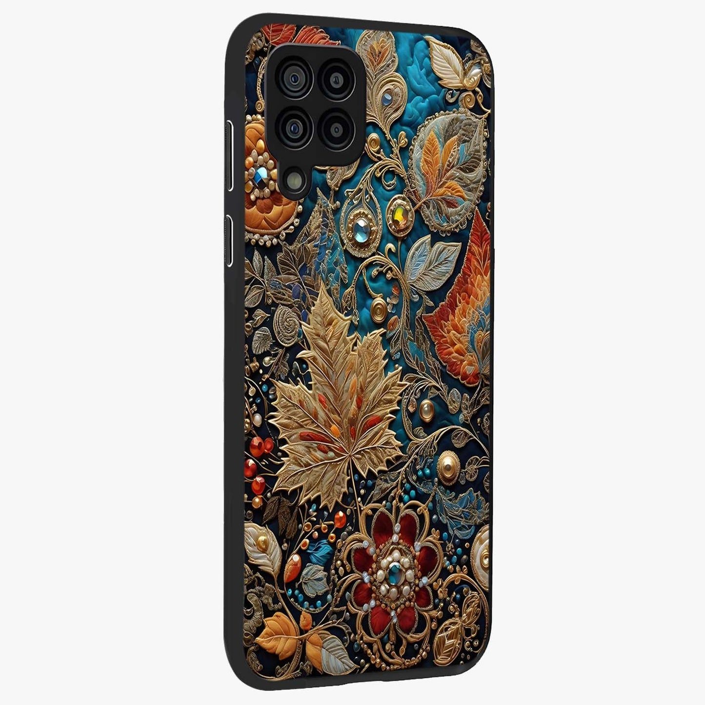 Royal Jewel Garden Glass Case upright view showcasing rich floral artwork with luxurious garden theme.