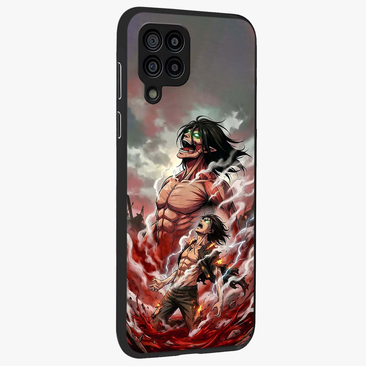 Titan Awakening Fury Glass Case upright view showcasing intense titan artwork with epic fantasy theme.