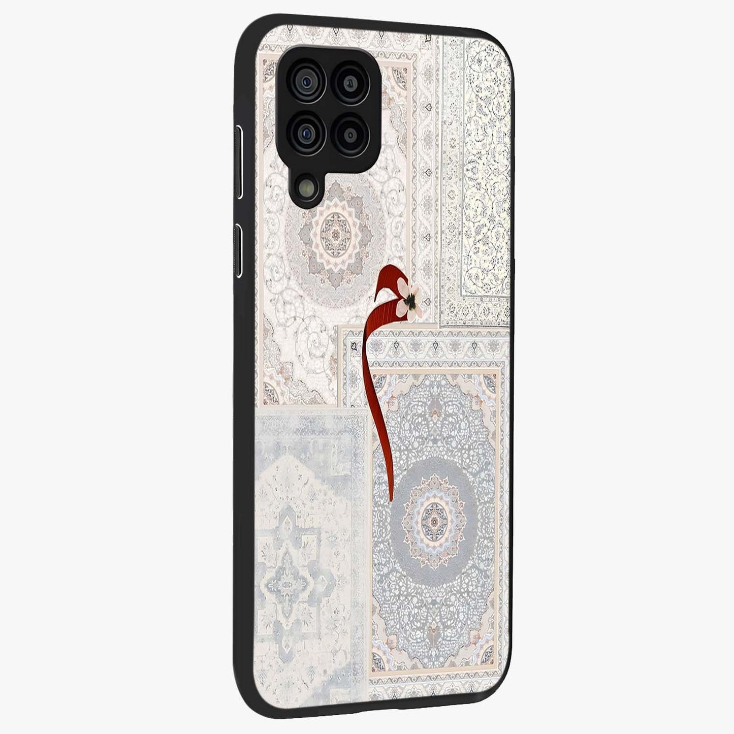 White Aesthetic Bow Glass Case upright view showcasing delicate ribbon bow artwork with cute minimalist theme.