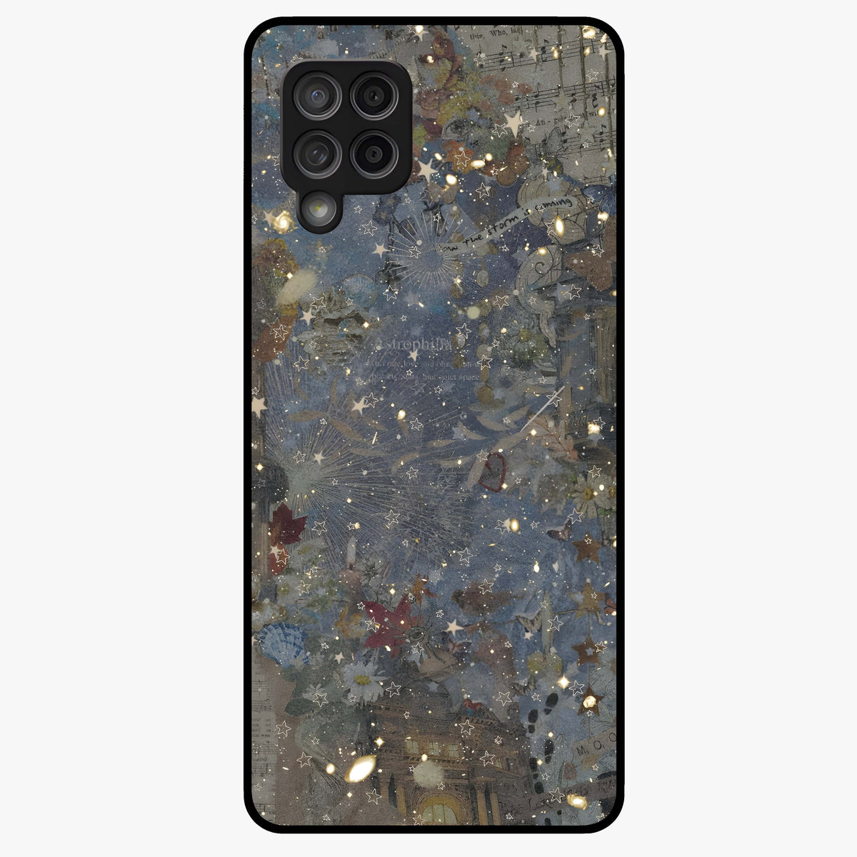 Aesthetic Astrolophia Glass Case showing flat back view with dreamy aesthetic design and glossy glass finish.