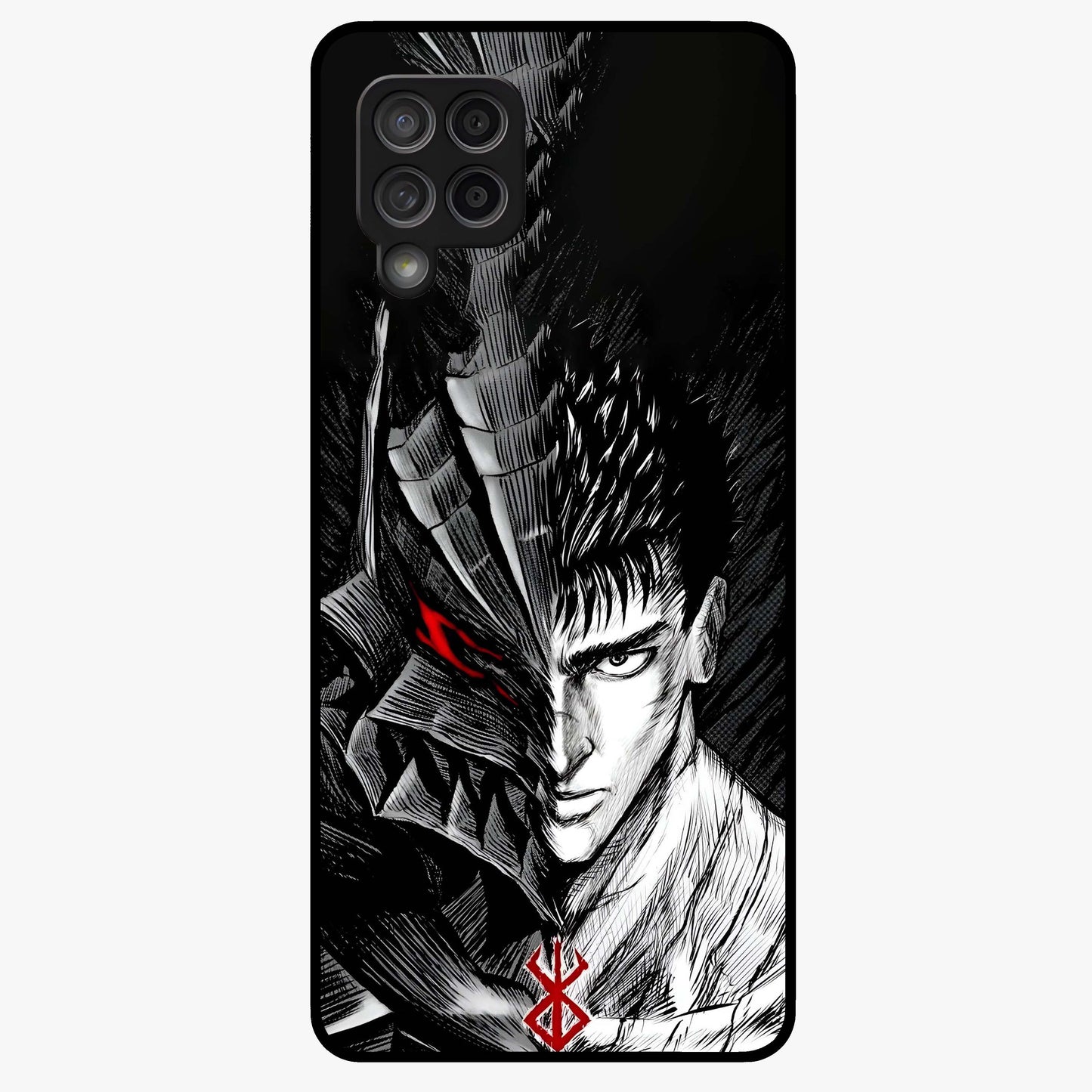 Berserker Blood Oath Glass Case showing flat back view with fierce warrior inspired artwork and glossy glass finish.