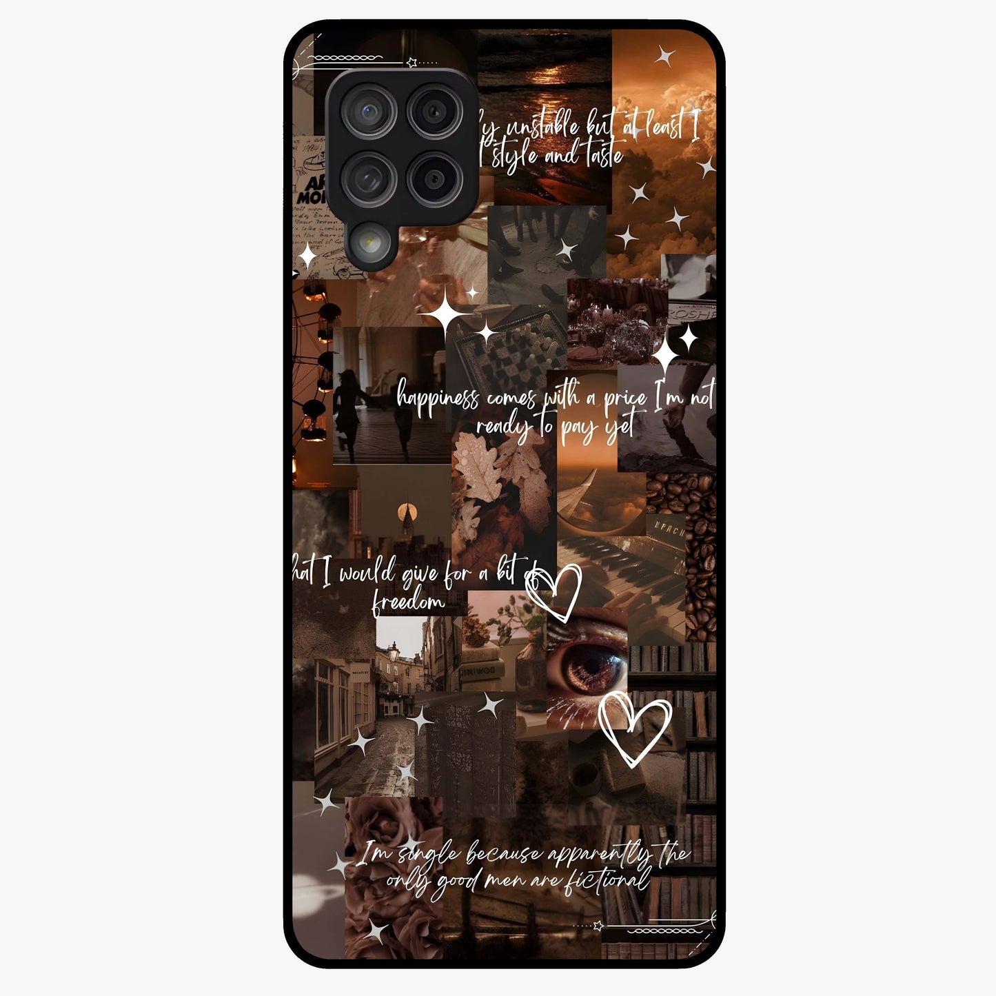 Bittersweet Aesthetic Chaos Glass Case showing flat back view with artistic chaotic aesthetic design and glossy glass finish.
