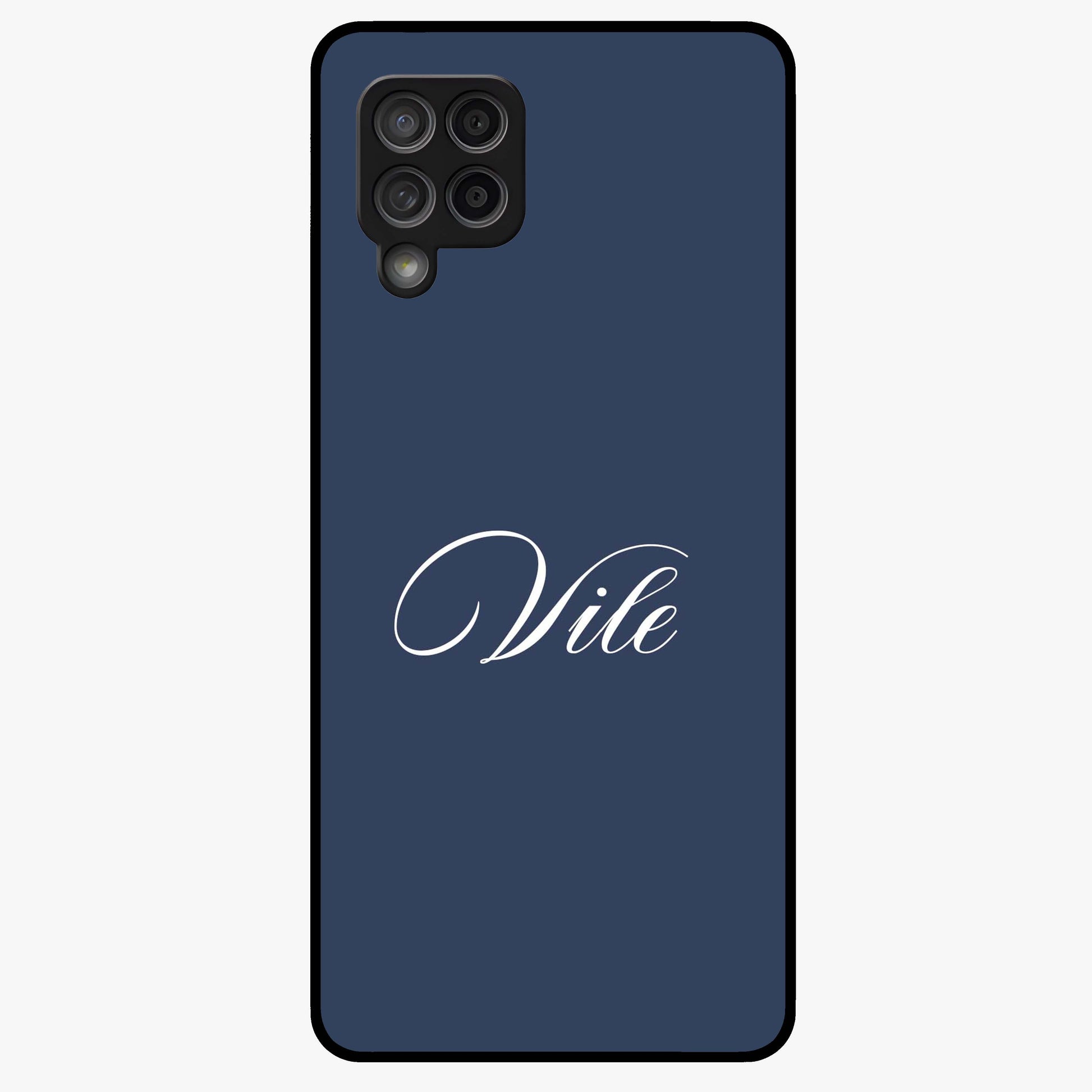 Blue Background Personalized Custom Name Glass Case showing flat back view with minimal blue background and custom name design.