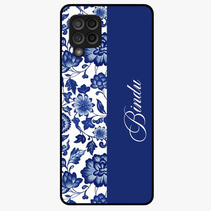 Blue Vintage Floral Pattern Glass Case upright view showcasing timeless floral illustration with vintage inspired style.