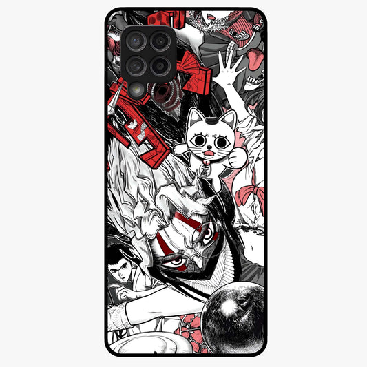 Crimson Chaos Panel Glass Case showing flat back view with bold crimson abstract artwork and glossy glass finish.