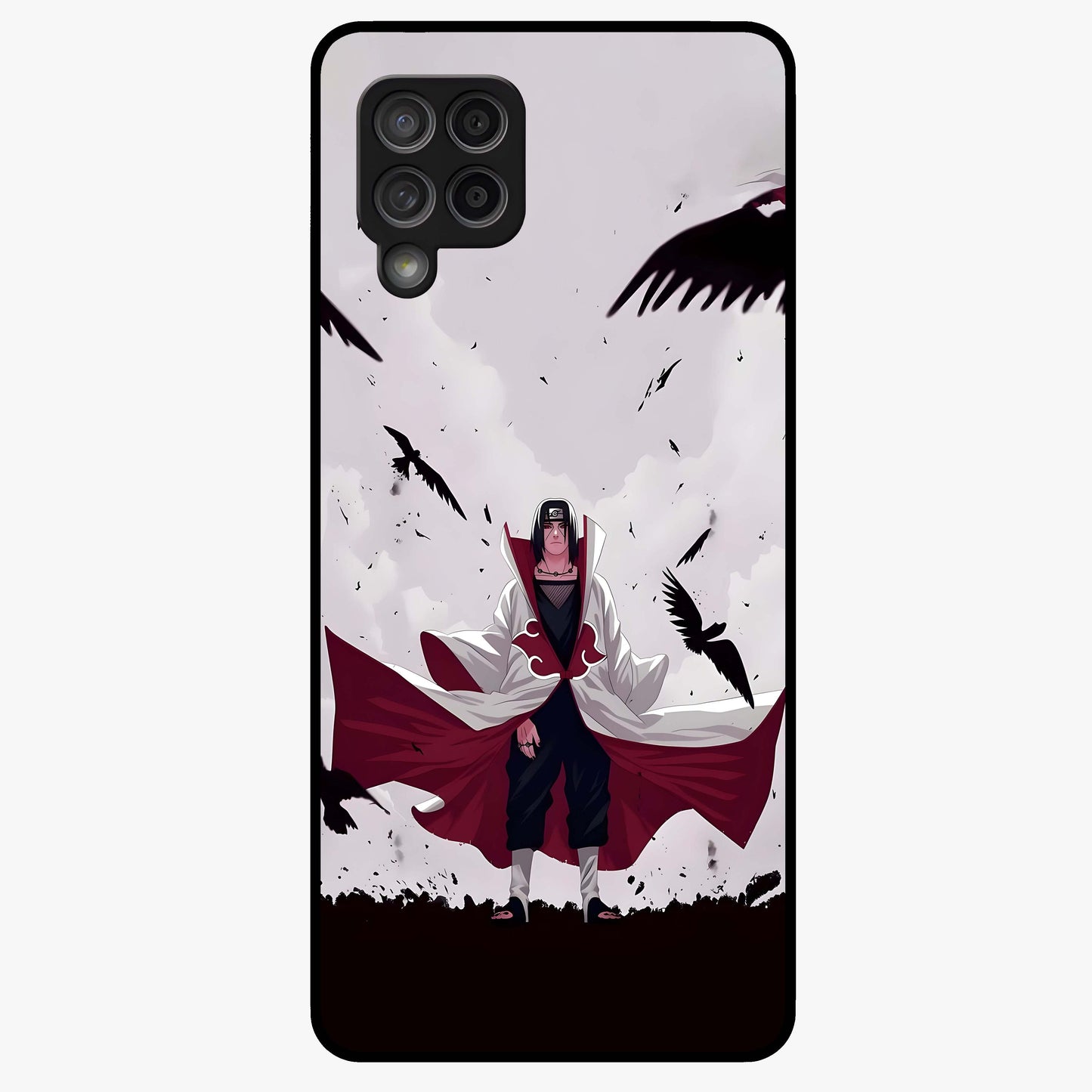 Crimson Crow Ascension Glass Case showing flat back view with mystical crow artwork and glossy glass finish.
