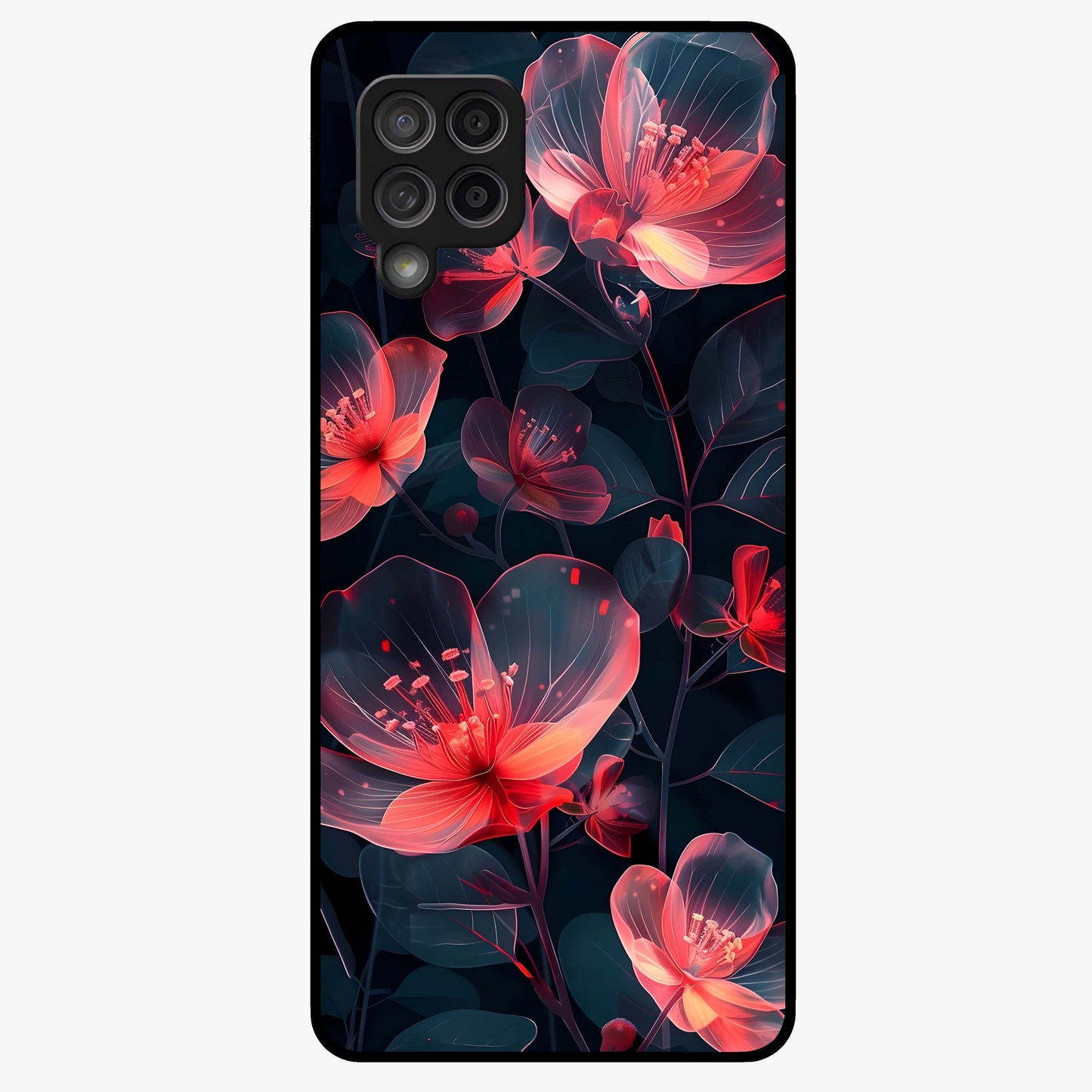 Dark Shade of Flower Glass Case showing flat back view with elegant dark floral artwork and glossy glass finish.