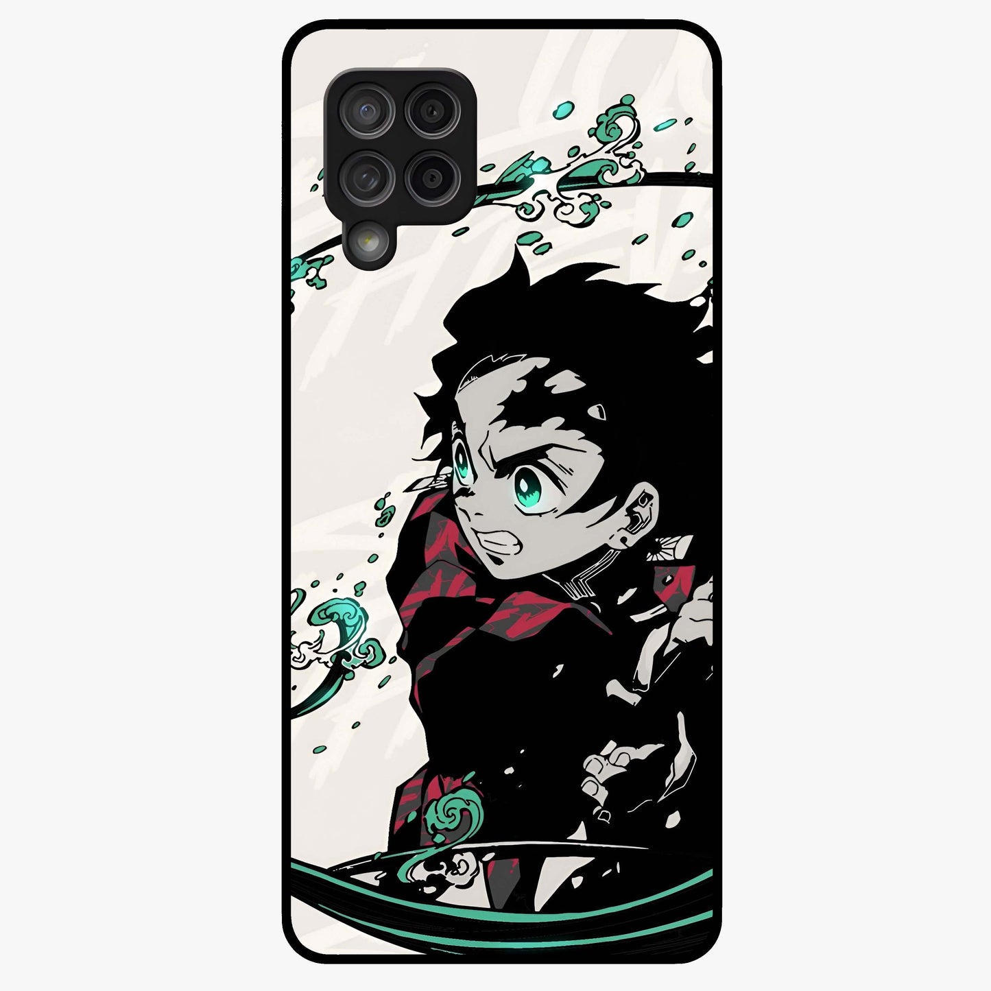 Demon Slayer Glass Case showing flat back view with bold anime inspired artwork and glossy glass finish.