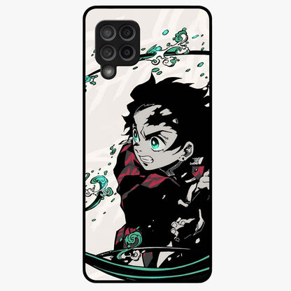 Demon Slayer Glass Case showing flat back view with bold anime inspired artwork and glossy glass finish.