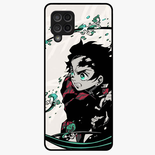 Demon Slayer Glass Case showing flat back view with bold anime inspired artwork and glossy glass finish.