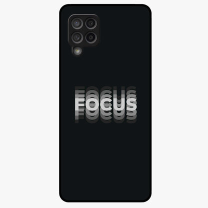 Focus Mode On Glass Case showing flat back view with bold motivational typography design and glossy glass finish.