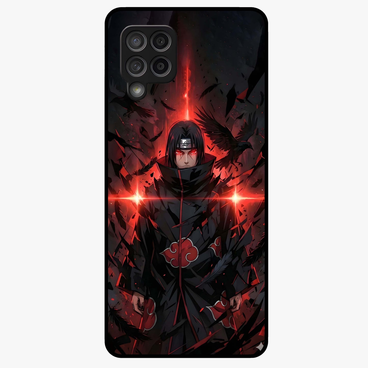 Focused Blade Discipline Glass Case showing flat back view with warrior sword themed artwork and glossy glass finish.