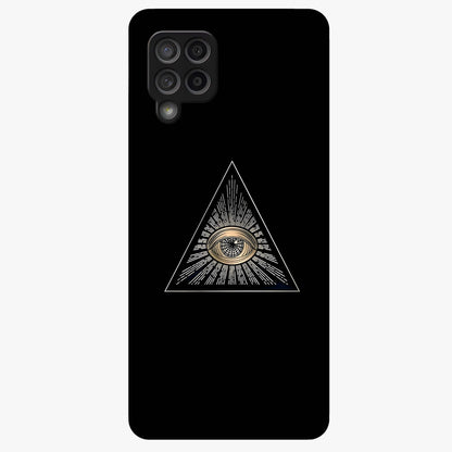 Illuminati Evil Glass Case showing flat back view with mysterious illuminati symbol artwork and glossy glass finish.