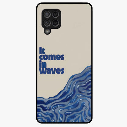 It Comes In Waves Quote Glass Case showing flat back view with inspirational wave themed quote artwork and glossy glass finish.