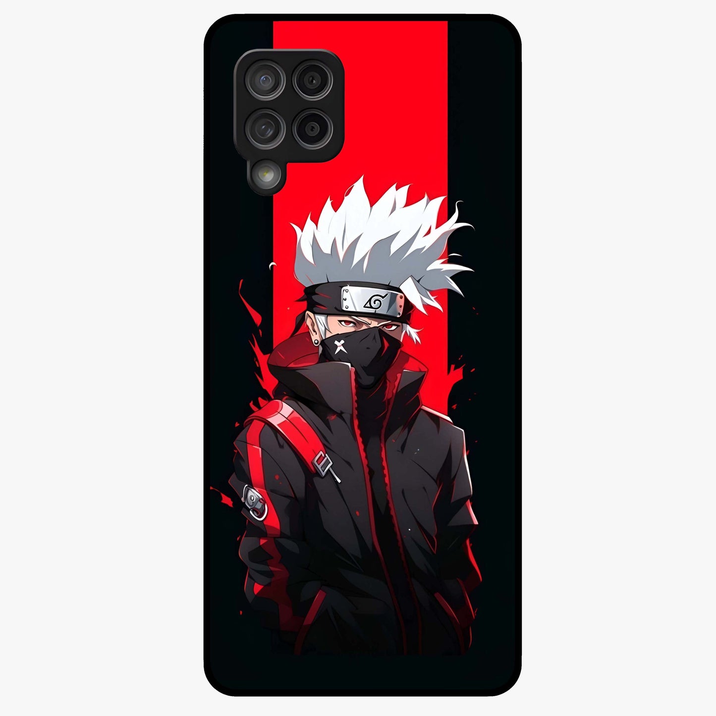Kakashi Scarlet Shadow Glass Case showing flat back view with powerful anime ninja artwork and glossy glass finish.