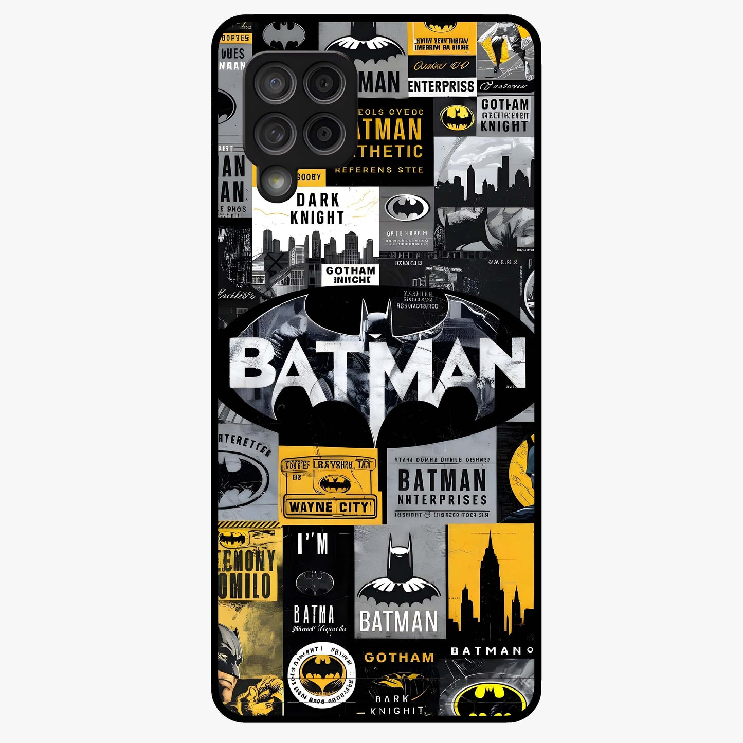 Knight Gotham Rise Glass Case showing flat back view with dark hero inspired artwork and glossy glass finish.