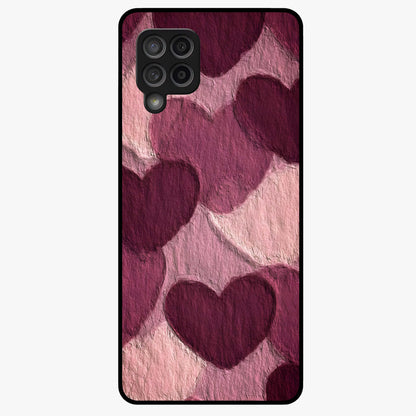 Layered Paper Hearts Glass Case showing flat back view with layered paper heart artwork and glossy glass finish.