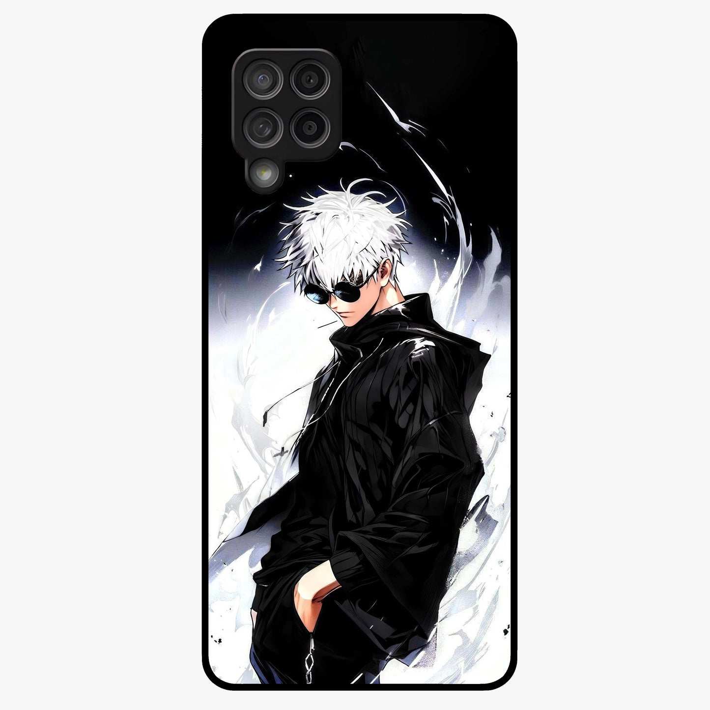 Limitless Shadow King Glass Case showing flat back view with powerful shadow warrior artwork and glossy glass finish.