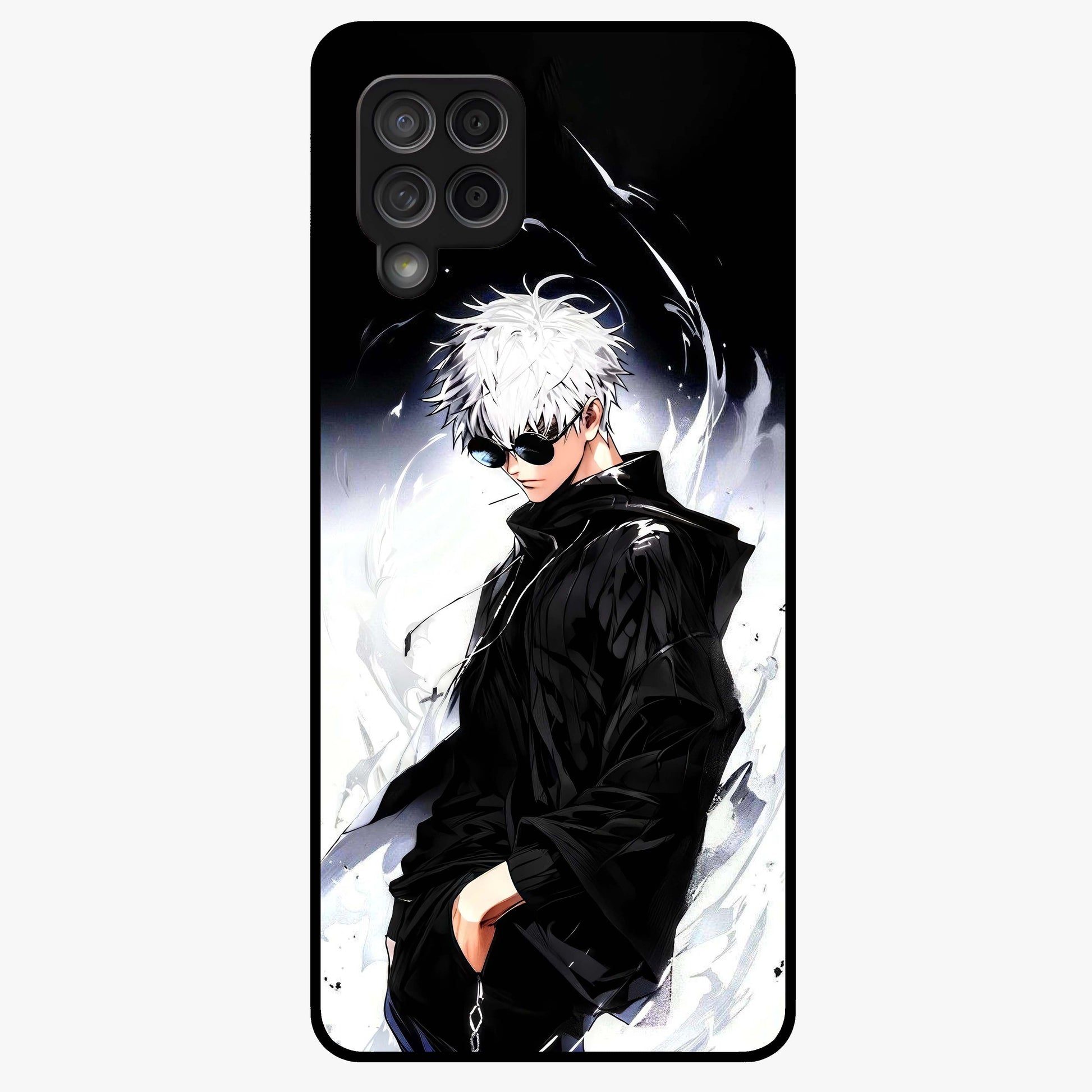 Limitless Shadow King Glass Case showing flat back view with powerful shadow warrior artwork and glossy glass finish.