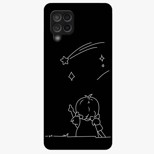 Line Art Girl With Shooting Stars Glass Case showing flat back view with minimal line art girl and shooting stars illustration and glossy glass finish.