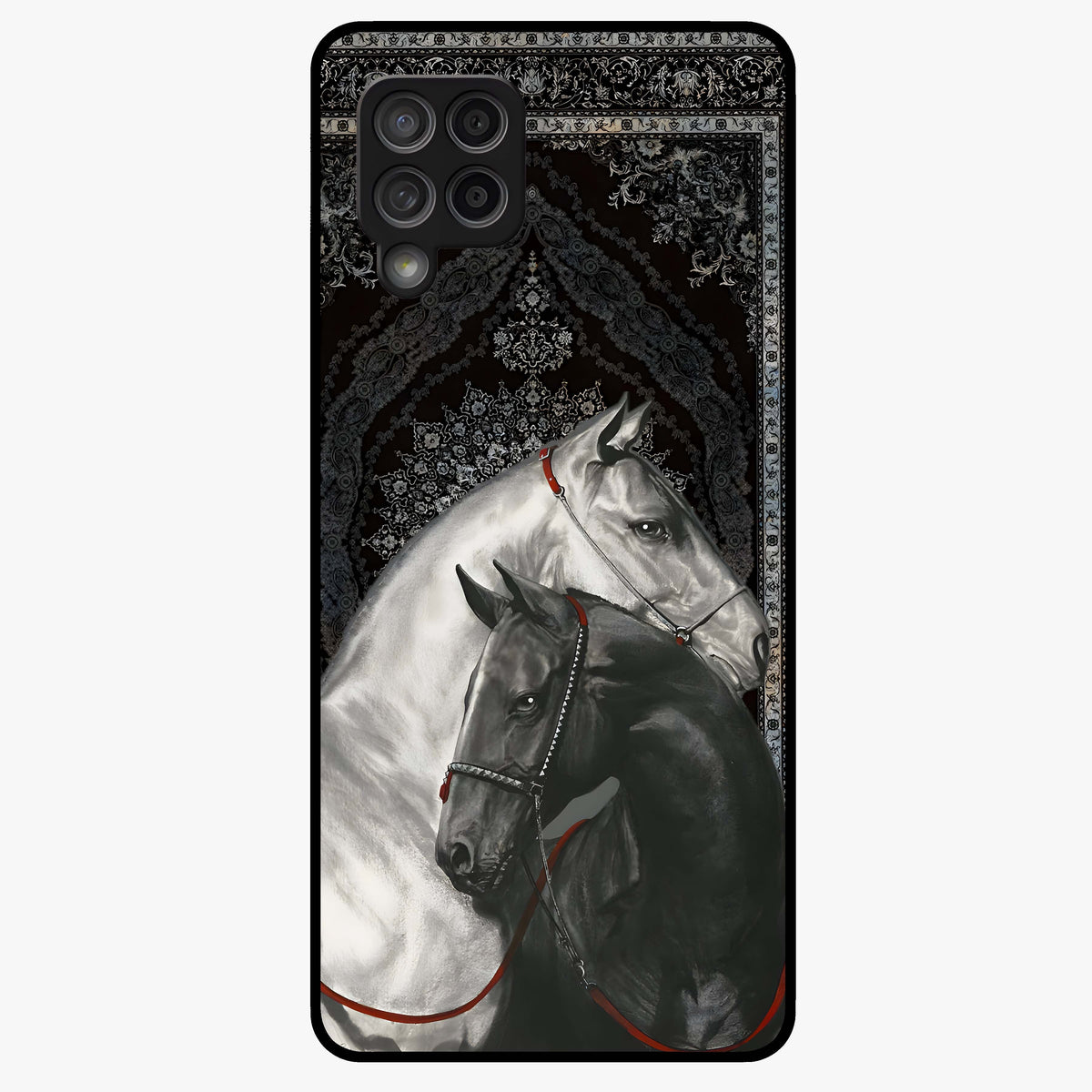 Majestic Ride Legacy Glass Case showing flat back view with powerful automotive inspired artwork and glossy glass finish.