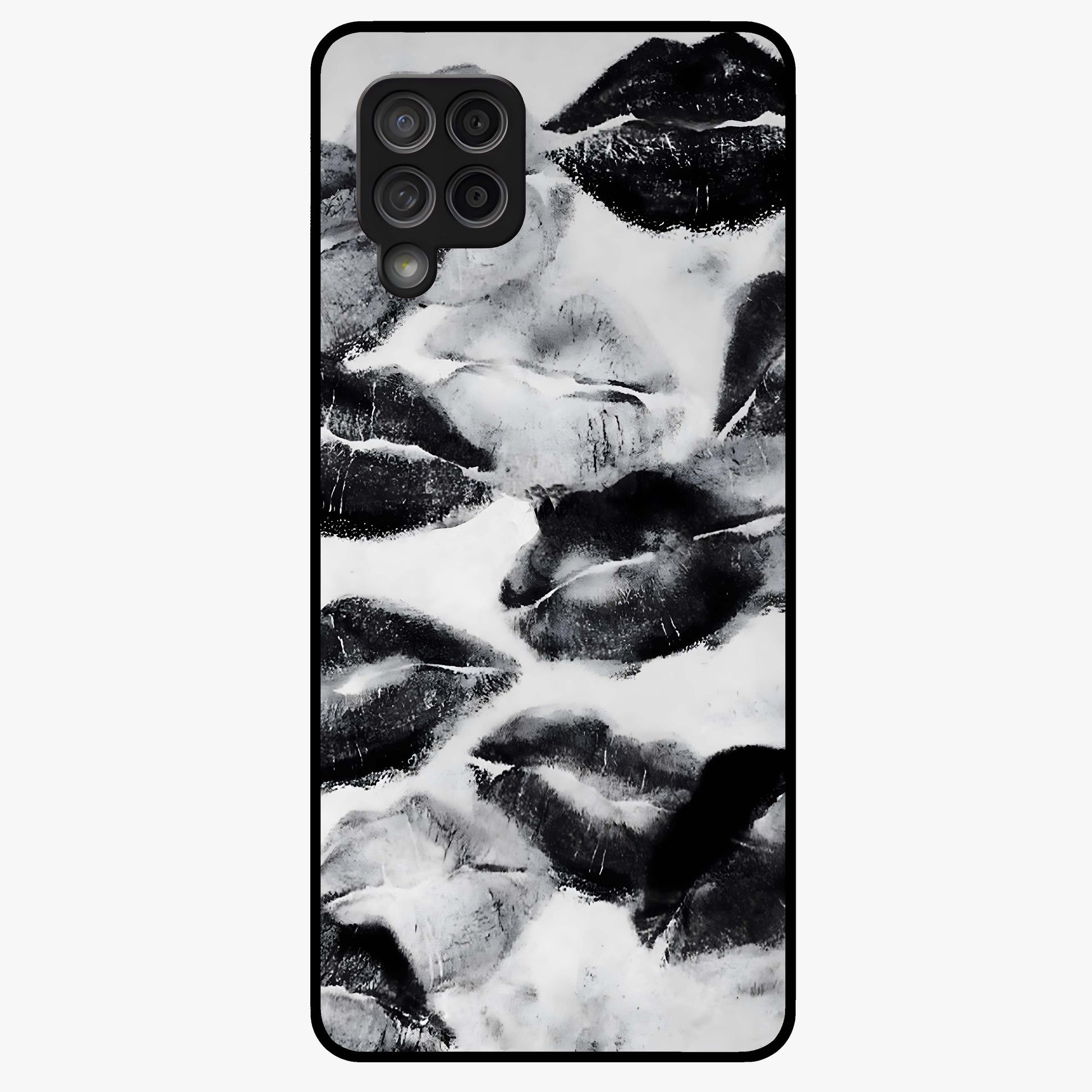 Midnight Kiss Marks Glass Case showing flat back view with lipstick kiss mark artwork and glossy glass finish.
