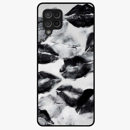 Midnight Kiss Marks Glass Case showing flat back view with lipstick kiss mark artwork and glossy glass finish.