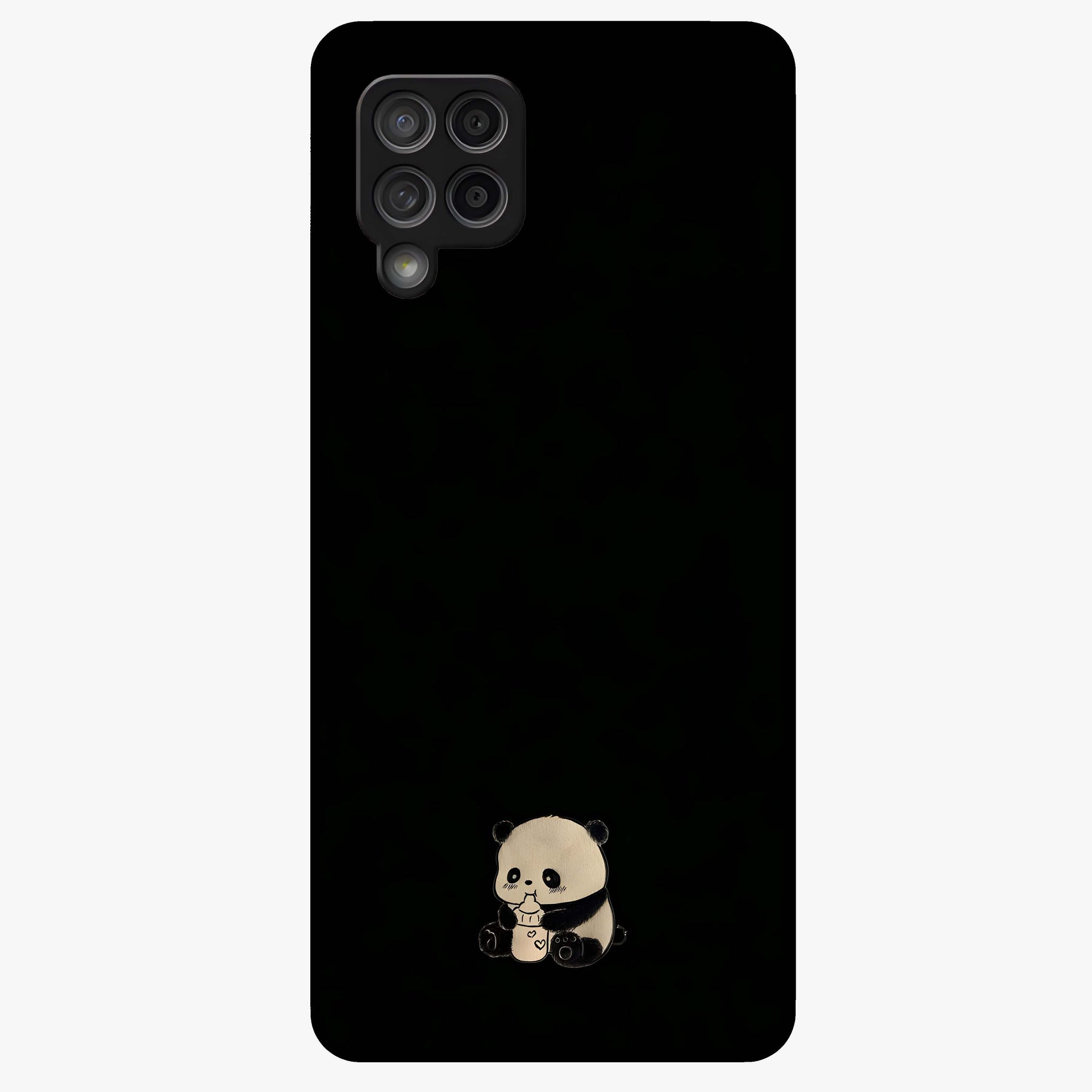 Midnight Panda Love Glass Case showing flat back view with cute panda themed artwork and glossy glass finish.