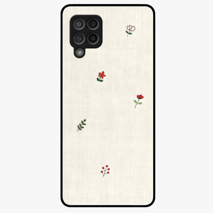 Minimal Petal Whispers Glass Case showing flat back view with soft minimal floral artwork and glossy glass finish.