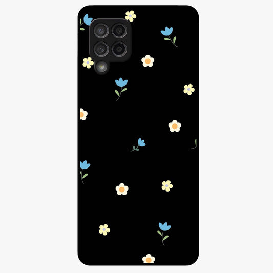 Minimalistic Blue With White Flower Pattern Glass Case showing flat back view with blue background and white flower pattern and glossy glass finish.