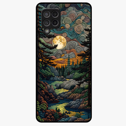 Moonlight Forest Dream Glass Case showing flat back view with mystical forest moonlight artwork and glossy glass finish.