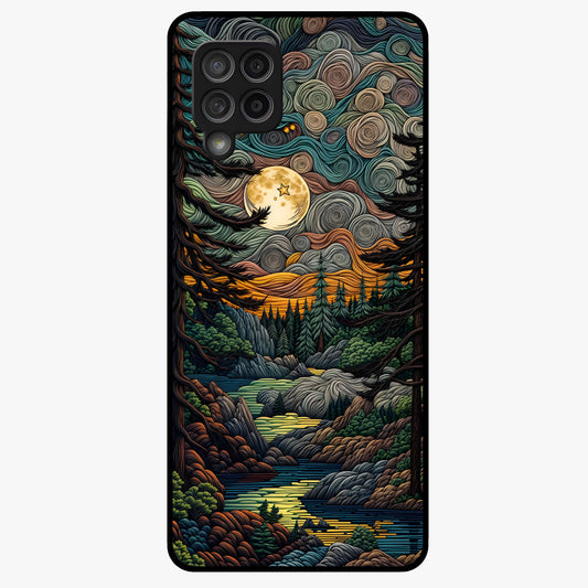 Moonlight Forest Dream Glass Case showing flat back view with mystical forest moonlight artwork and glossy glass finish.