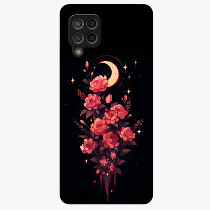 Moonlit Floral Elegance Glass Case showing flat back view with elegant floral artwork under moonlit tones and glossy glass finish.