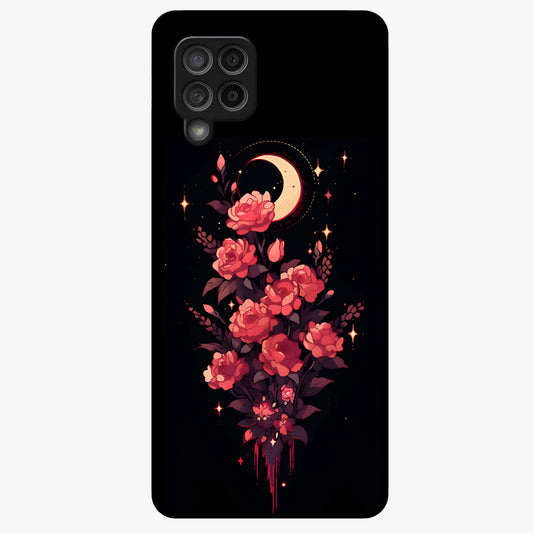 Moonlit Floral Elegance Glass Case showing flat back view with elegant floral artwork under moonlit tones and glossy glass finish.