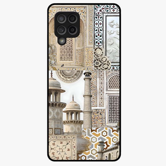 Mughal Marble Legacy Glass Case showing flat back view with intricate Mughal inspired marble pattern and glossy glass finish.