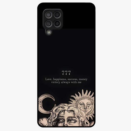 Mystic Victory Aura Glass Case showing flat back view with victory symbol artwork and glossy glass finish.