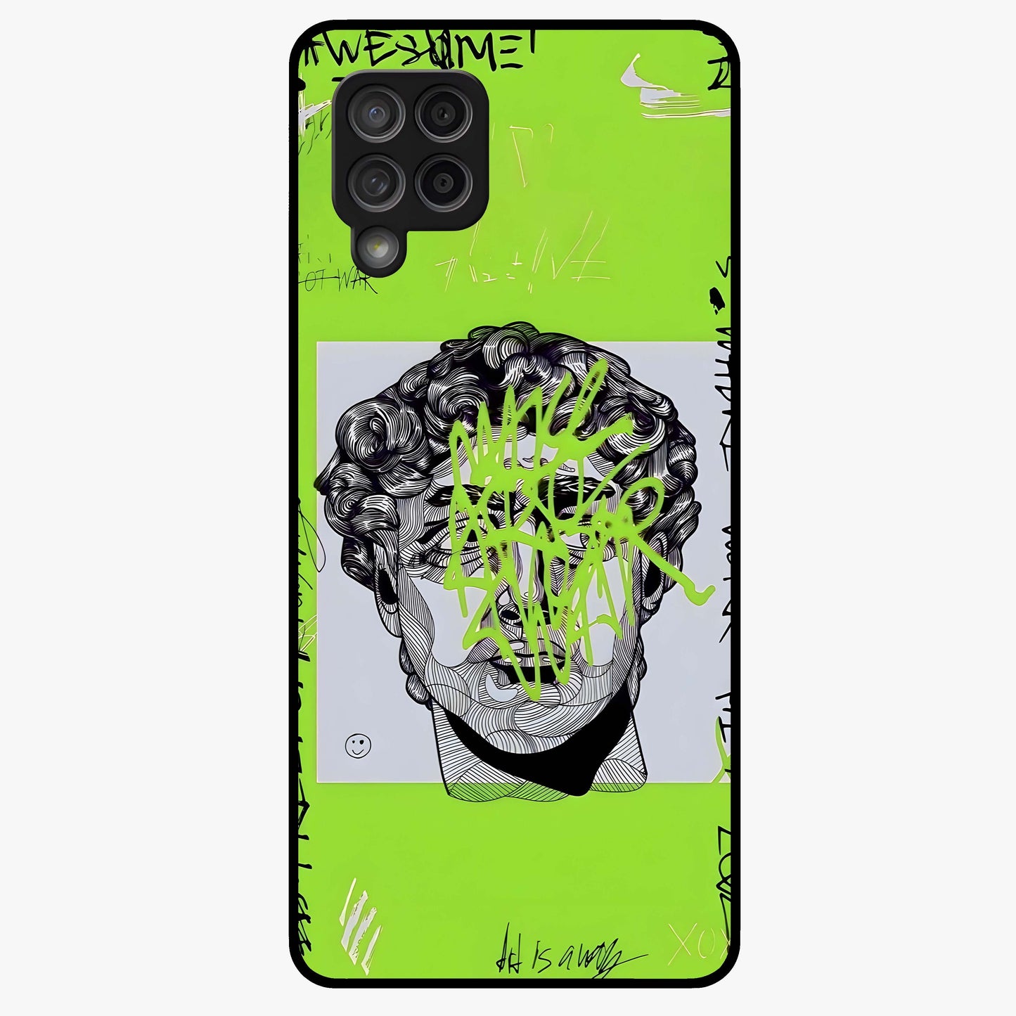 Neo Graffiti Rebellion Glass Case showing flat back view with vibrant graffiti artwork and glossy glass finish.