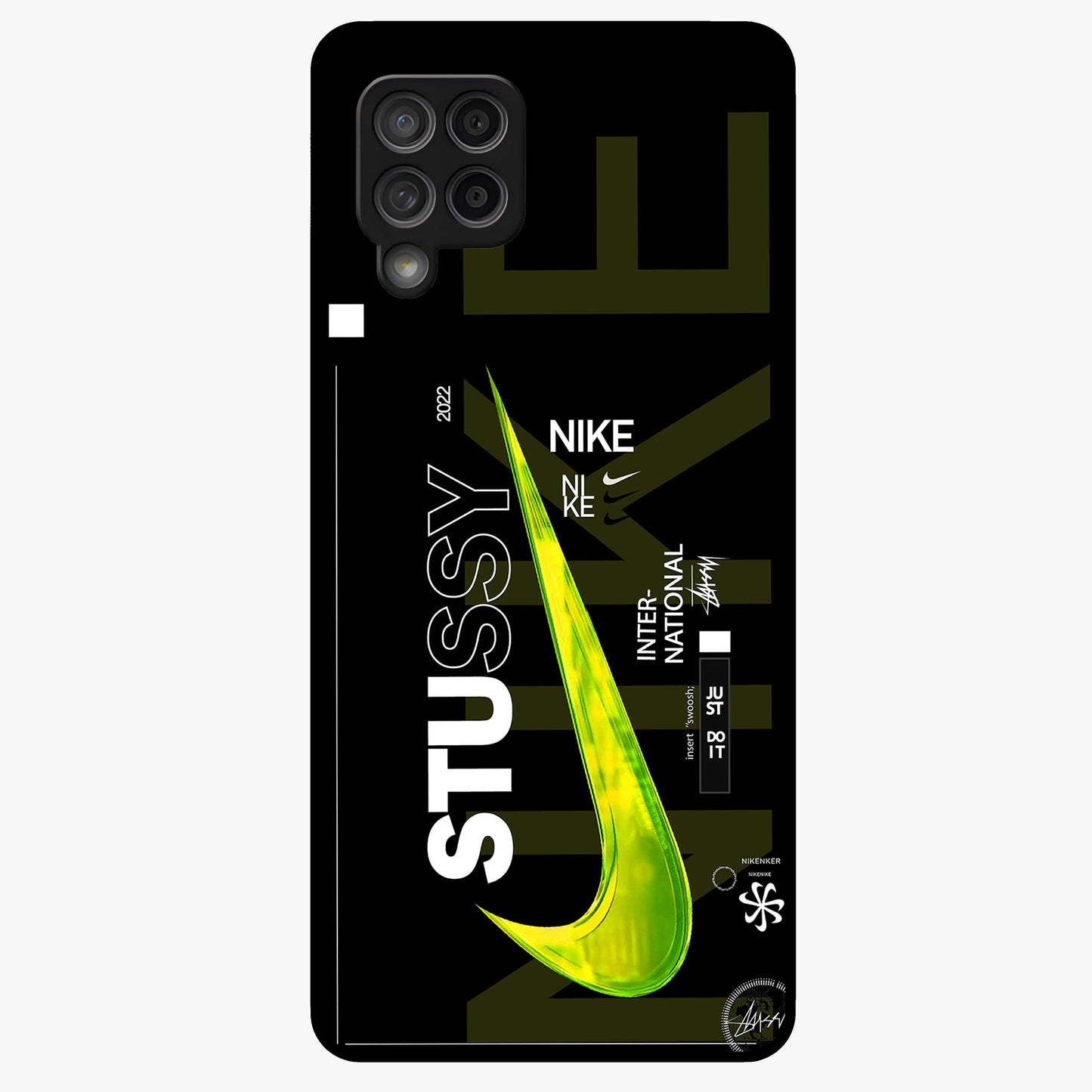 Neon Street Edition Glass Case showing flat back view with neon street style artwork and glossy glass finish.